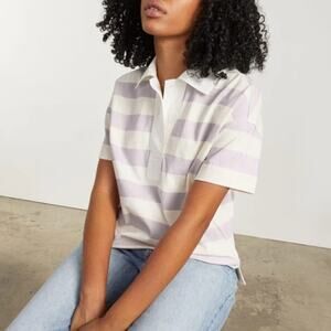 NWT Everlane The Oversized Rugby Striped Polo Shirt Purple Organic Cotton XXS